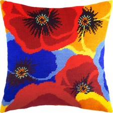 DIY Needlepoint/Tapestry Pillow Kit "Colours of Poppies" 16x16 in / 40x40 cm
