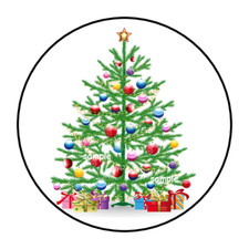 CHRISTMAS TREE ENVELOPE SEALS STICKERS LABELS TAGS 1.5" ROUND PRESENTS 30 