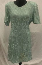 Vintage Mint Green Silk and sequined party dress Mark and John by Sam