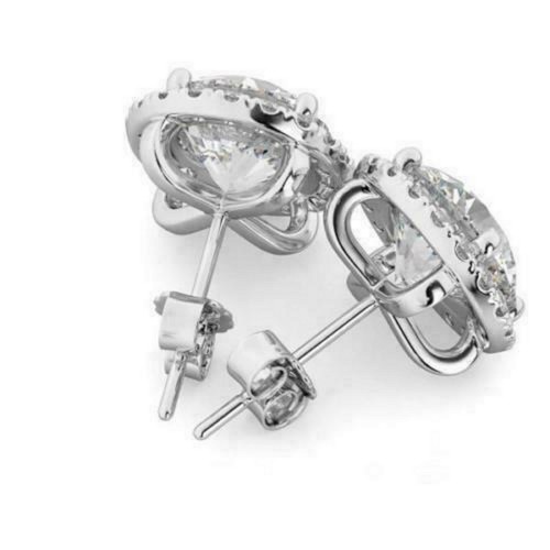 Aretes con halo de moissanita D/VVS1 de 3,66 quilates de oro blanco sólido de 14 quilates regalo - Imagen 3 de 4