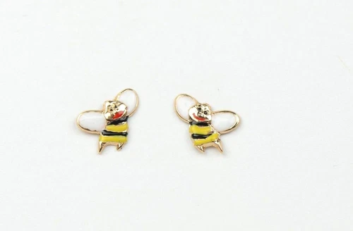 14k Yellow Gold Baby Beautiful Enamel Bee earrings with Screw Back - Picture 1 of 1