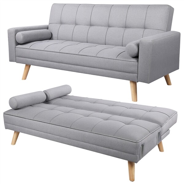 Vesgantti 3 Seater Sofa Bed, Modern Fabric Adjustable Backrest Click Clack Futon Sleeper Couch with 2 Pillows, Convertible Bed Settee for Living Room/Guest Room/Office, Grey 15 Fabric Sofa Bed 3 Seater Click Clack Living Room Recliner Couch Sofa Living Room