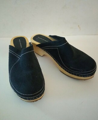 BANANA REPUBLIC Blue Leather Slip On Mules Heels Clogs Shoes Sz