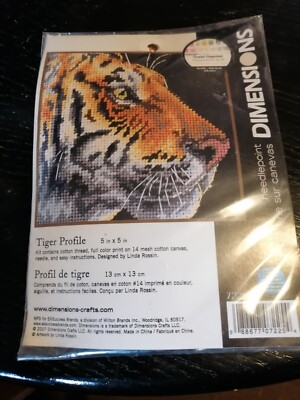 Dimensions Tiger Profile Mini Needlepoint Kit 7725 13x13cm BRANDNEU PORTOFREI