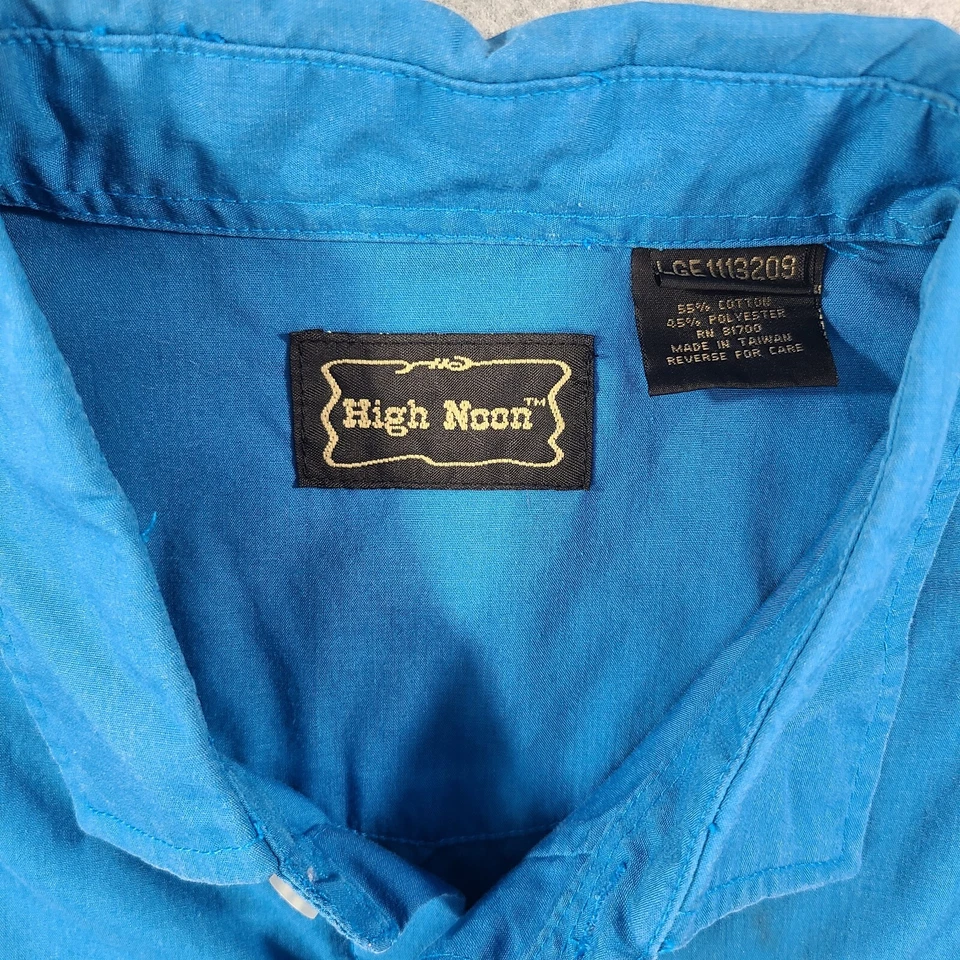 High Noon Western Shirt Men's Large SS Blue Aztec Embroidery Pearl Snap Button - Image 3 of 4