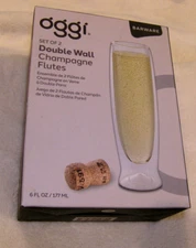 Oggi Double Wall Stemless  6 oz Champagne Flutes, Mimosa Glasses, Set of 2 NIB