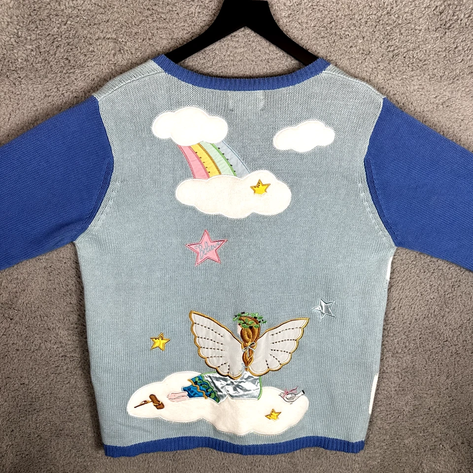 Cárdigan tejido vintage cristiano Navidad años 90 suéter grande pesado cielo Foto 4 de 4