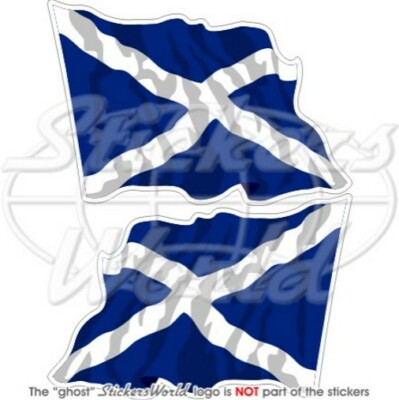 Scotland Scottish UK St Andrew's Cross Blue Waving Flag, 75mm Stickers x2