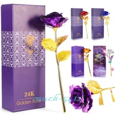 24K Rose Flower, Forever Gold Dipped Rose Long Stem w/ Gift Box for Mother's day