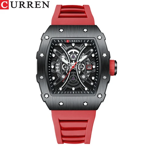 CURREN Men Fashion Sport Watch Wristwatch Hollow Dial Silicone Calendar Watches - Picture 25 of 27