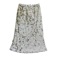 NEW Davi & Dani Multi-Color Sequin Pencil Mid Skirt Size L Gold White Party NYE