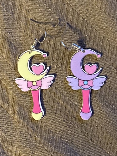 Sailor Moon Earrings Dangle Drop Wand Moon Hear Wings Magic Anime Earrings - Picture 1 of 4