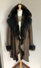 Celtic & Co Toscana Trim Long Leather Sheepskin Shearling Waterfall Coat Size 8