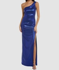  575 Black Halo Eve Women's Blue One-Shoulder Side-Slit Dolan Gown Dress Size 4