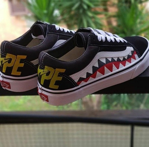 SCARPE VANS OLD SKOOL PLATFORM ZEPPA ALTA NERE VANS SQUALO VANS  SHARK[HANDEMADE] | eBay