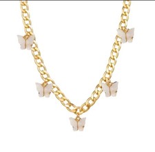 White Butterfly Gold Tone Chain Choker