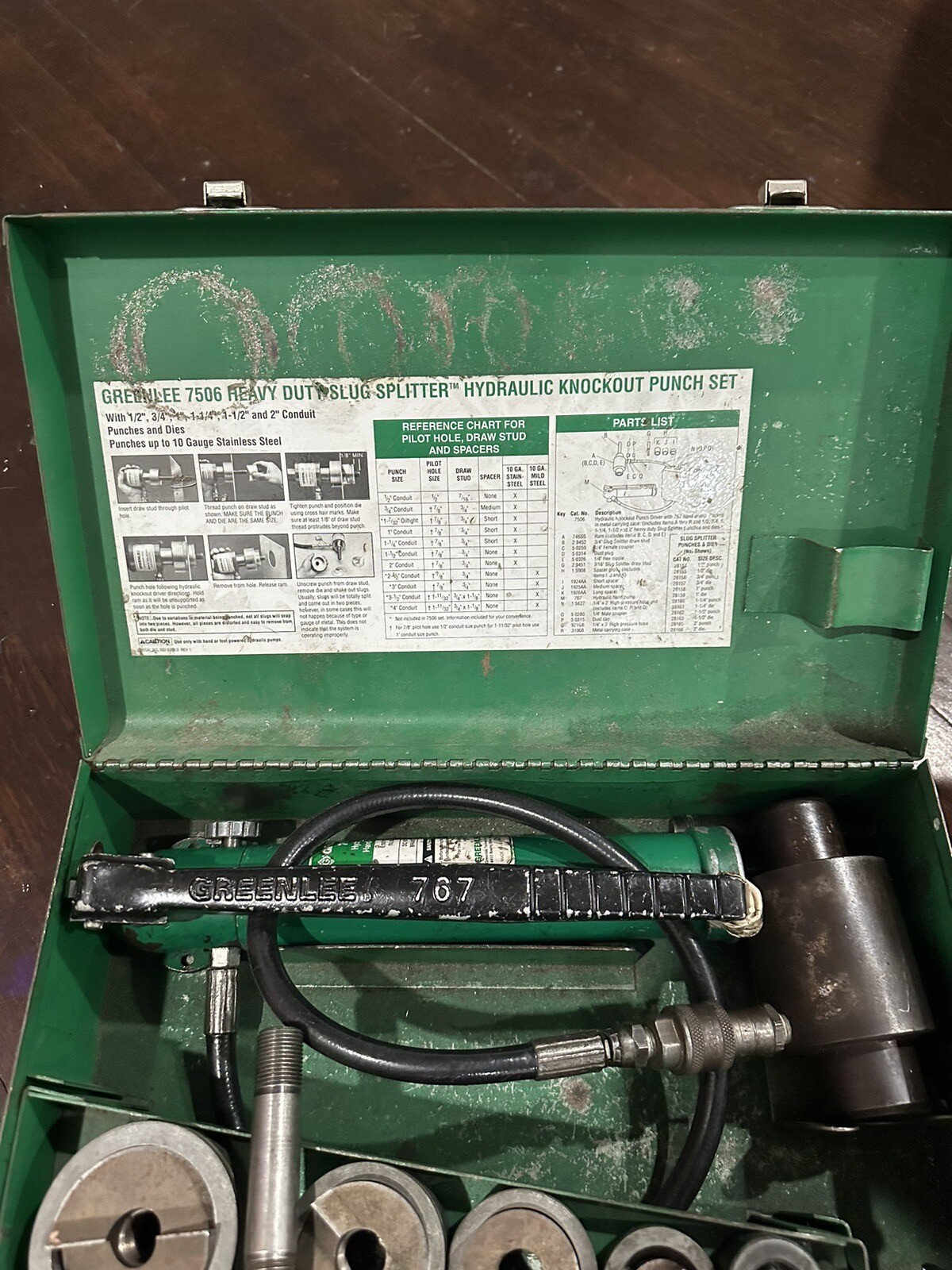 Greenlee 7506 Slug Splitter Hydraulic Knockout Punch Driver Set w/ 767