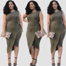 Plus Size Wrap Dress in Olive Green