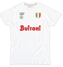 T-shirt bianca NAPOLI anni 80 away scudetto MARADONA 10 Buitoni rosso 87 cotone