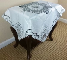 33" Embroidery Tablecloth Square Gray Embroidered Cutwork Sunflower Satin Fabric