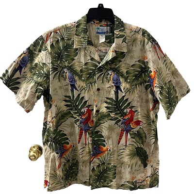 Vintage RJC Multicolor Tropical Parrots Palm Trees HAWAIIAN SHIRT XL Made USA