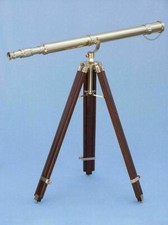 Antique Nautical Full Brass 39 Inch Navy Telescope With Wooden Stand Decorative
