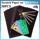 30Sheets Scratch Paper Creative Art Rainbow Paper Sketch Book+Bamboo Pens Rulers