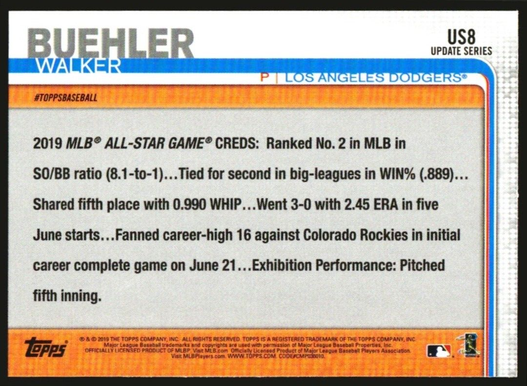 2019 Topps Update Series - All Star #US8 Walker Buehler Gold Cup