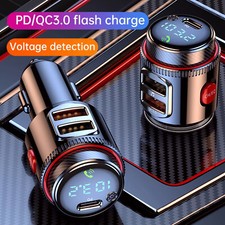 Bluetooth 5.4 Car Wireless FM Transmitter Adapter 2USB PD Charger Hands-Free MP3