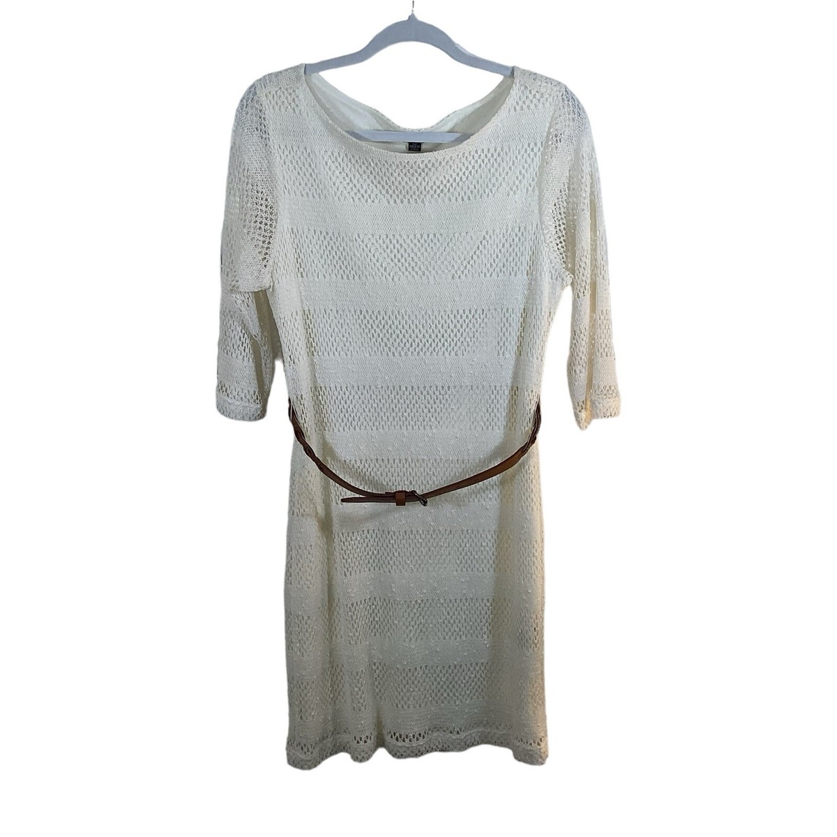 Sharagano Petite Womens Ivory Lace 3/4 Sleeve Belted Knee Length Dress. Sz 14P Sharagano Petite Womens Ivory Lace 3/4 Sleeve Belted Knee Length Dress. Sz 14P