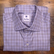 David Donahue Dress Shirt Mens Medium Blue Plaid Button Up