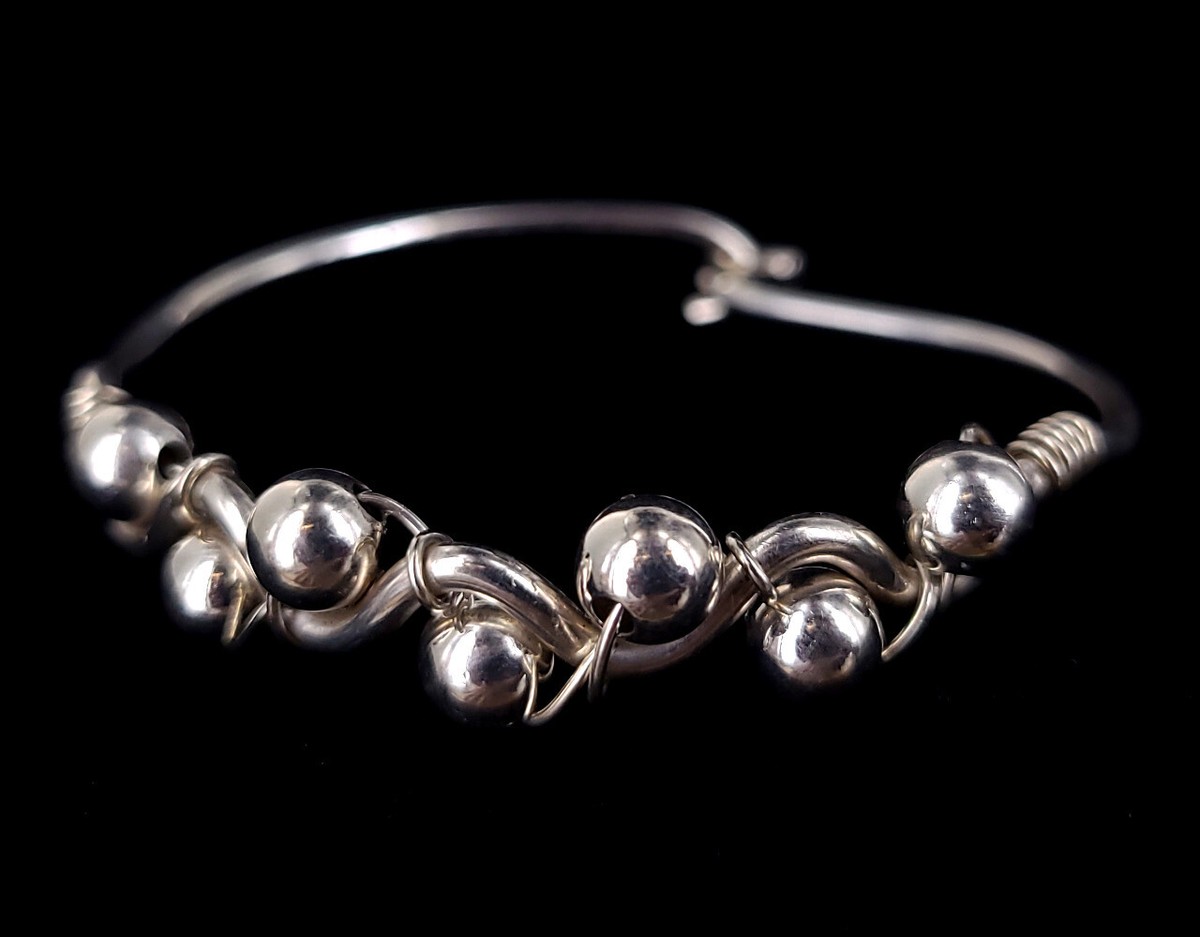 Vintage Sterling Silver Modernist Wire Wrapped Silver Ball Bead 