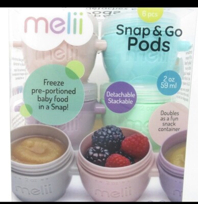 Melii Snap & Go Pods 2oz with lids 6 Pack baby food container freeze stackable