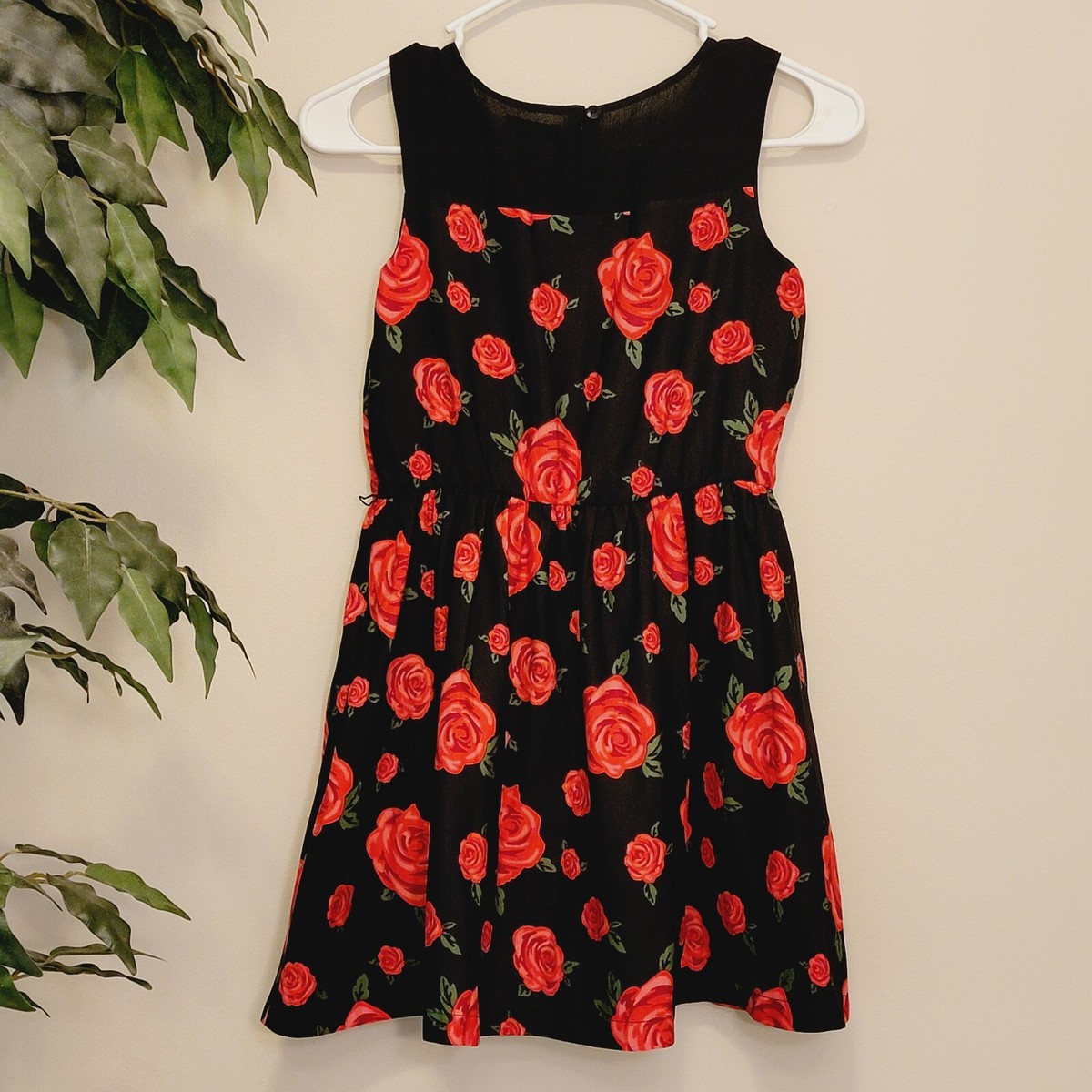forever 21 black dress with red flowers Forever 21 Girls Black Pink Red Floral Dress Size Large 10/12