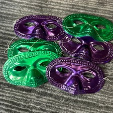 Half Mask w/Elastic Purple Green 12 Pack Plastic Mardi Gras Favor Costume Party