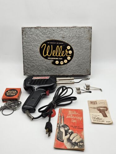 Vintage Weller Soldering Gun Kit With Manuals Case Extra Tips 8250A Made In USA