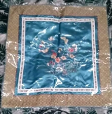 Silk Embroidered Oriental Accent Throw Pillow Cover Birds Butterflies Flowers