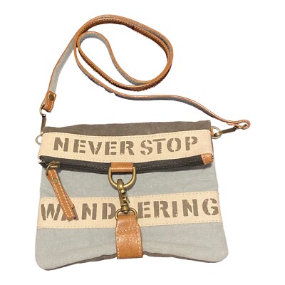 Canvas/Brass Crossbody Bag Purse Never Stop Wandering Removable Strap Adventure
