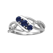 4MM Round Shape Blue Sapphire 925 Sterling Silver Three Stone Women Promise Ring