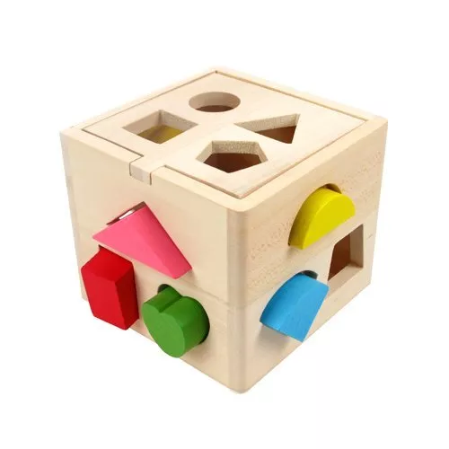 Montessori Educational Wood Shape-Sorter Cube Pre-Kindergarten Toy