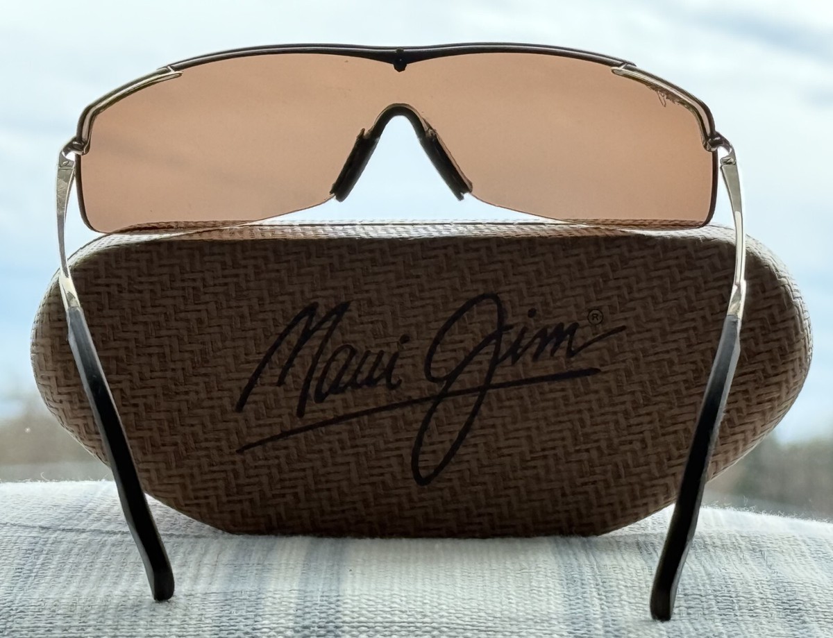 Vintage Maui Jim MJ-511-16 Shield Sunglasses Brown Lens Made in Japan w/ Case Maui Jim Sandbar MJ 511 16 Gold Semi Rimless Wrap + HCL  main image 2