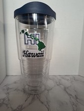 24 oz Tumbler with Lid HI Hawaii State Embedded Emboidered Emblem Made In USA