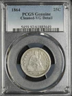 1864 PCGS Genuine - VG Details Seated Liberty Quarter