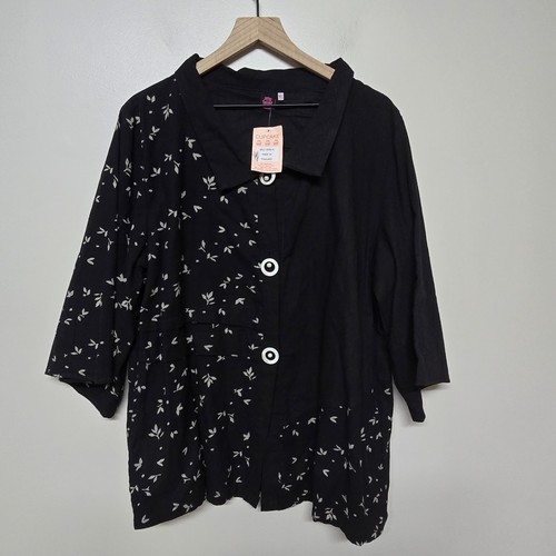 Cupcake International Black Art to Wear Design Jacket Leaf Pearl Button Sz XL
