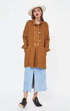 ZARA Premium Denim Collection 100% Linen Tan Oversized Smock Top/Dress Sz 10/12