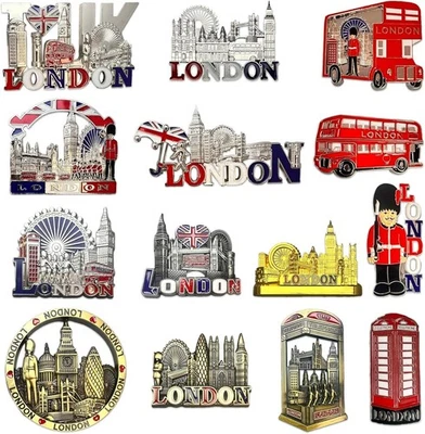 SAJAK Set of 12 London Fridge Magnets - UK Souvenir Metal Landmarks Gift Home Decor