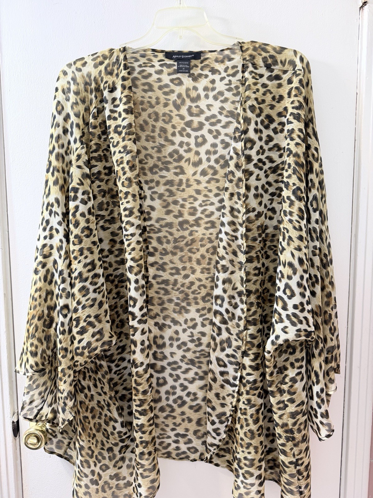 Kimono de gasa transparente con estampado de leopardo Ashley Stewart ligero 3X Plus 3/4 SLV