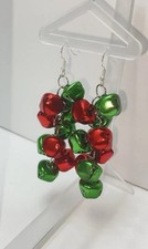 Jingle Bells Christmas Earrings - Red  Green Dangle Holiday Earrings   