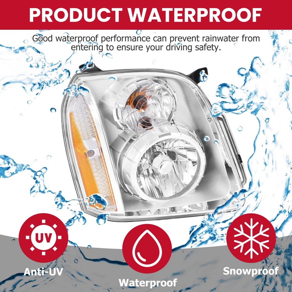 For 2007-2014 GMC Yukon XL 1500 2500 Denali Chrome Headlights Assembly LH+RH - Image 4 of 4