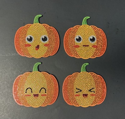 Crystal Rhinestone Pumpkin, Emoji, Halloween,  Handmade Coasters, Four, NWOT